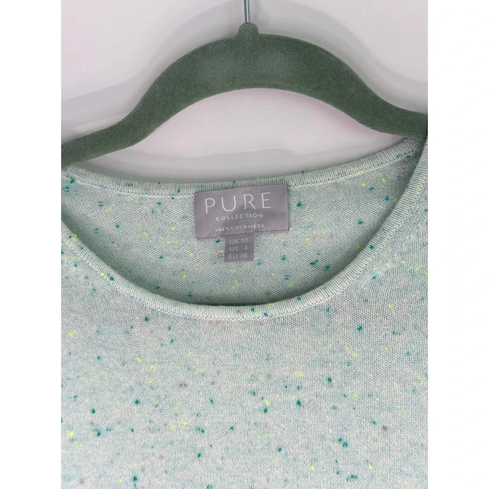 Pure Collection 100% Cashmere Sweater Womens US 4 Green Confetti Speckled Luxury